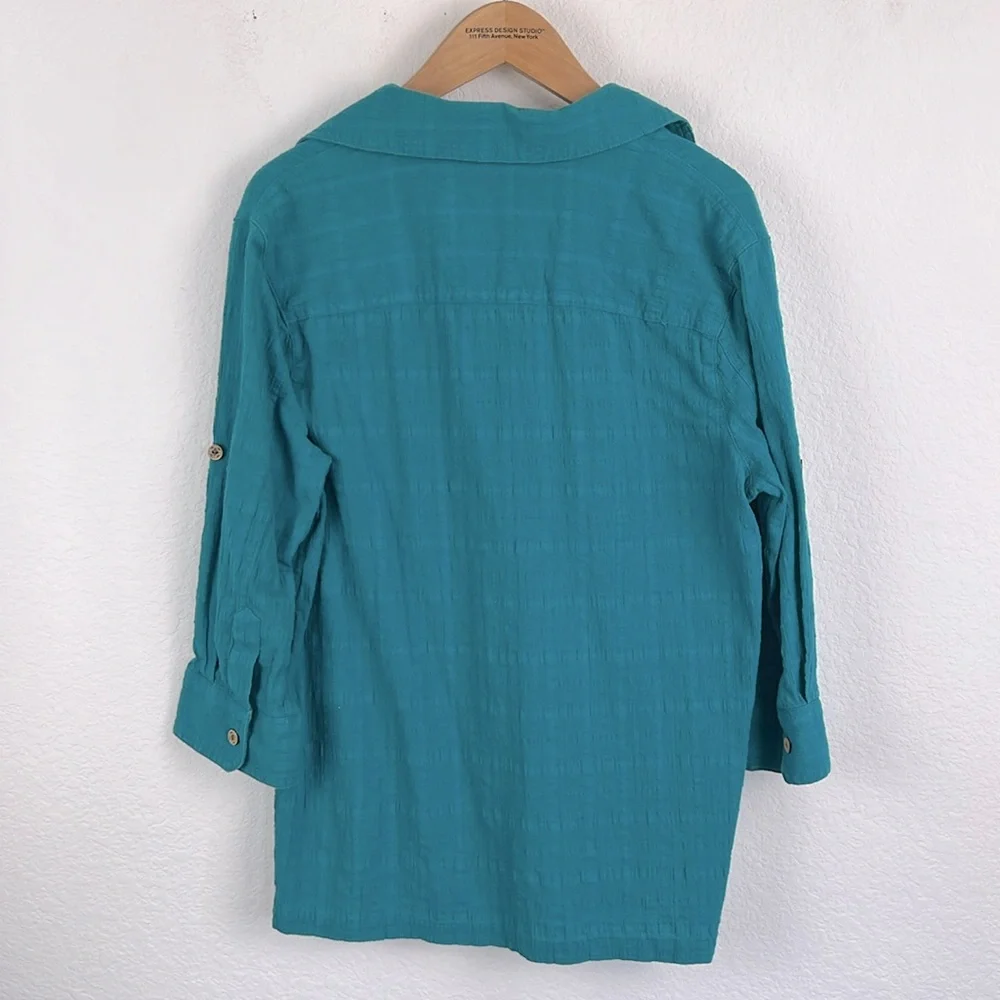 Karen Scott Sport Womens Button Down Shirt Blue Womens Medium - Picture 3 of 3